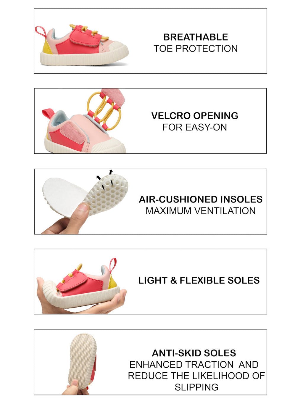 POCO Toddlers' Comfortable & LightWeight Lace-Free Sneakers- Pink (Girls)