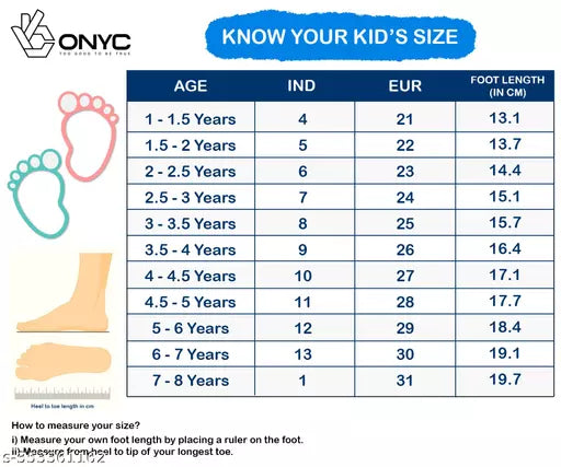 size-chart kids sandals